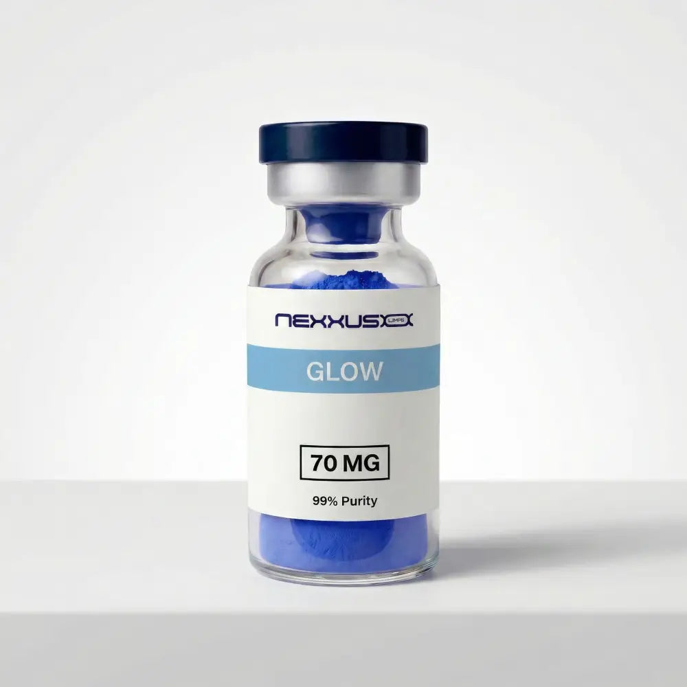 GLOW Blend (BPC-157 · TB-500 · GHK-Cu) — frasco para pesquisa